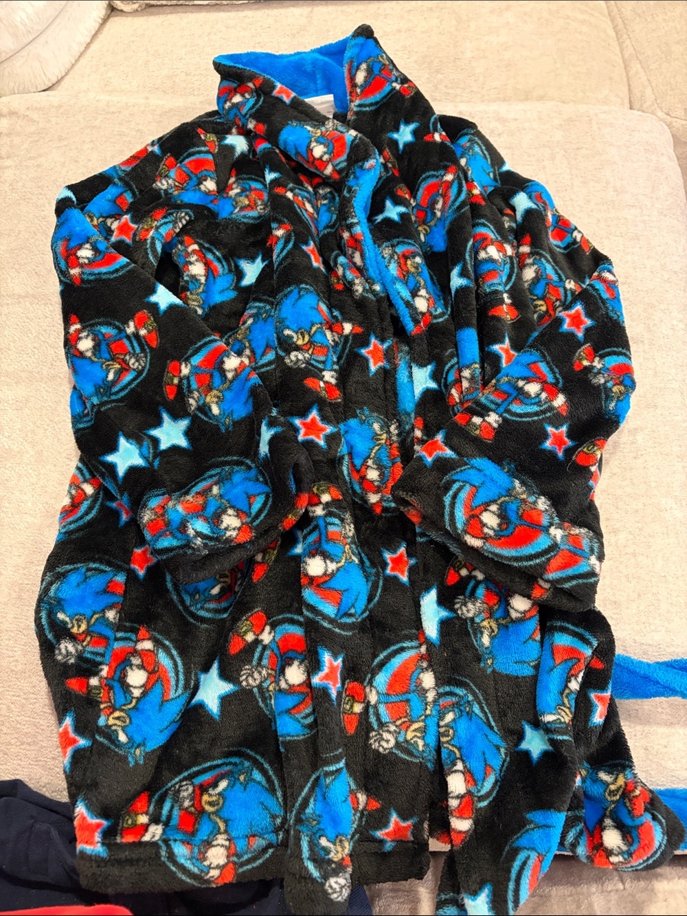 Kids Sonic the Hedgehog Fleece Belted Robe - Blue & Black - XS
